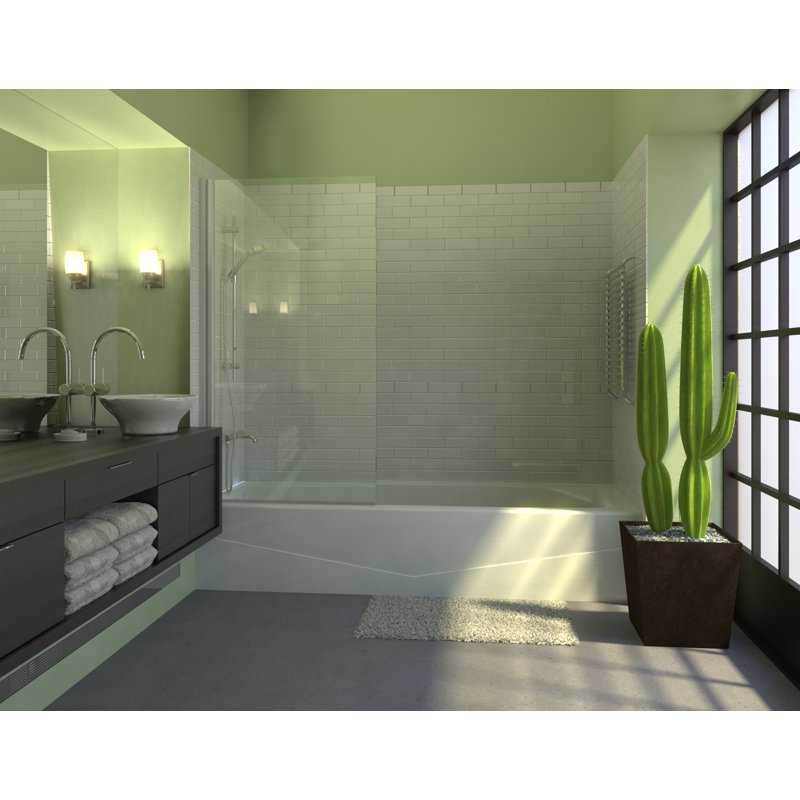 - W x 70'' H Pivot Door Semi-Frameless Tub Door with, Polished Silver