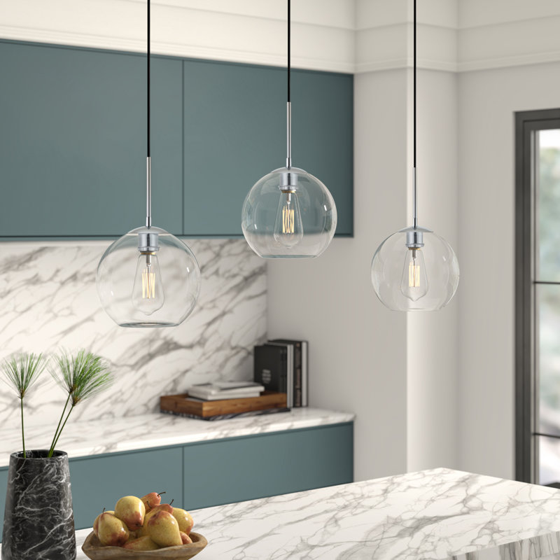 Snead 3-Light Globe Kitchen Island Pendant, Chrome, Clear
