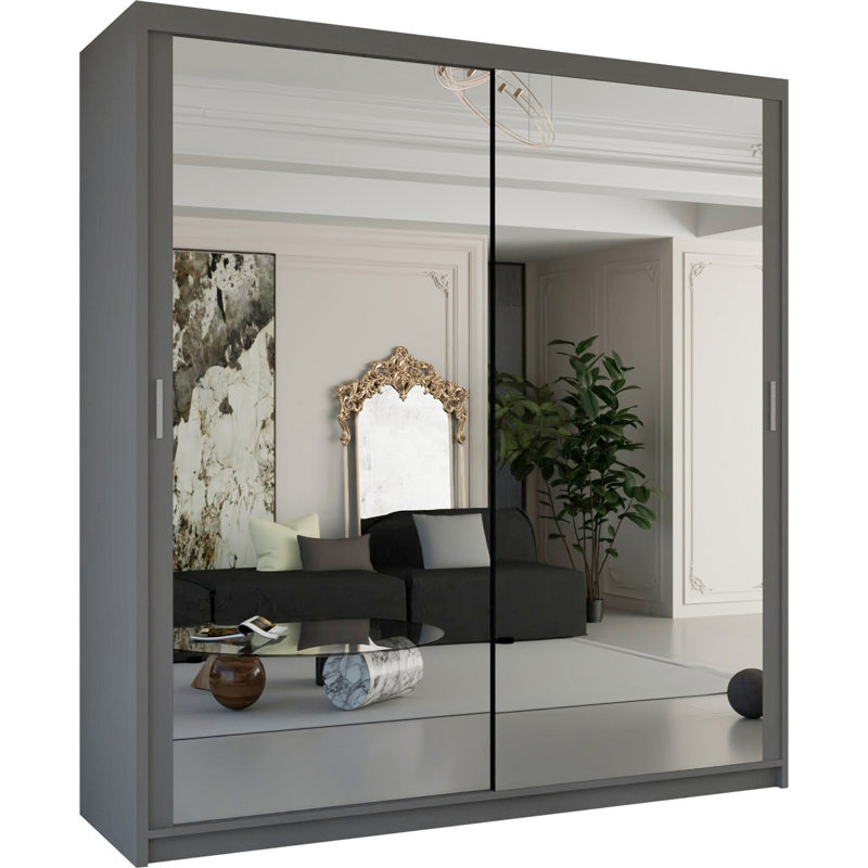 Branca Sliding Mirror Door Wardrobe with Shelves & Hanging Rails – Space-Saving Bedroom Storage – Multiple Sizes, Grey
