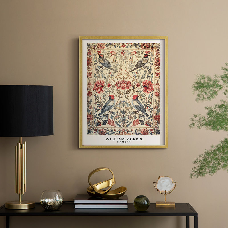 WM MORRIS Series CCCLXXIV Framed Print - Solid Wood, 15" H x 12" W, Gold