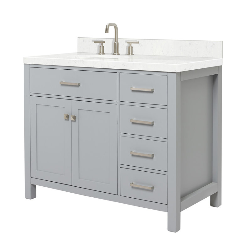 5_ARIEL Bristol 36 Single Sink Bathroom Vanity with Carrara White Quartz, Gray, Oval, 42" 