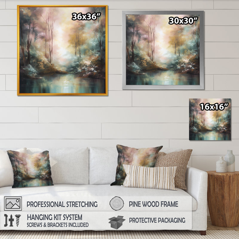 «Whimsical Stream - Mountains», art mural, H 36 po x l 36 po x P 1,5 po, Cadre flottant doré