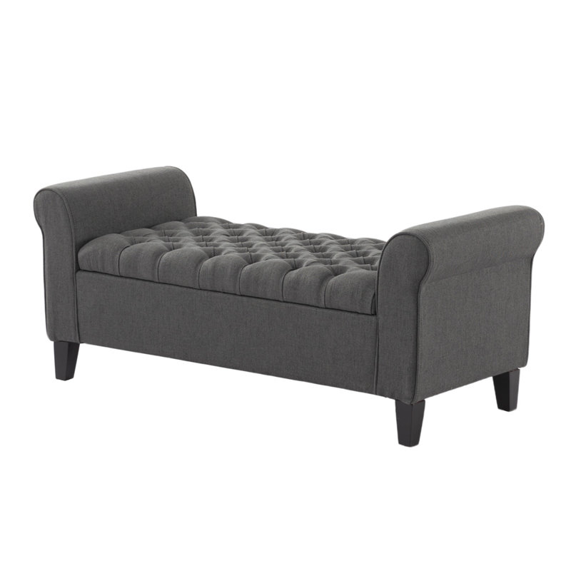Upholstered Bedroom Bench, Dark Gray