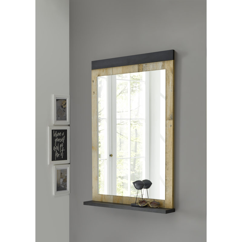Jackeline Flat Wall Mirror with Shelves, 95cm H x 66cm W, Natural/Black