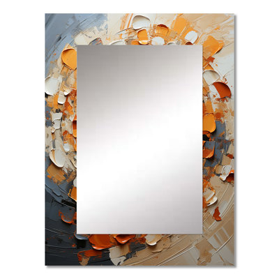 Orange and white abstract spiral collage - Abstract Collages Large Mirror, Modern Unique Wall Mirror Decor, Printed Metal Art