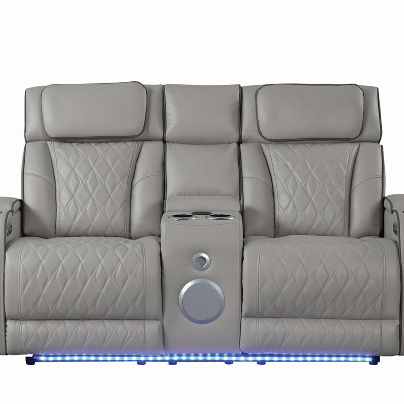 Ensemble de salon inclinable 2 pièces avec fonction de massage et bois Fortuner, Gris