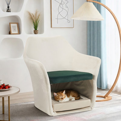 Chaise d'appoint moderne 2 en 1 pour animaux de compagnie de style Mid-Century avec revêtement en tissu doux pour se détendre dans le salon, la chambre à coucher, la maison et le bureau
