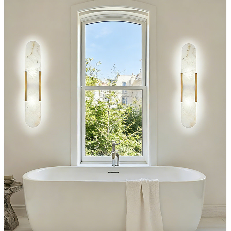 2 Pack Gold Alabaster Wall Sconce 19.7in Natural Marble Wall Light, Nordic Style