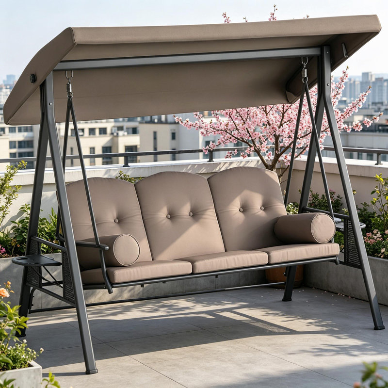 Balancelle 3 places avec support, Grey, Grey, 81.9"