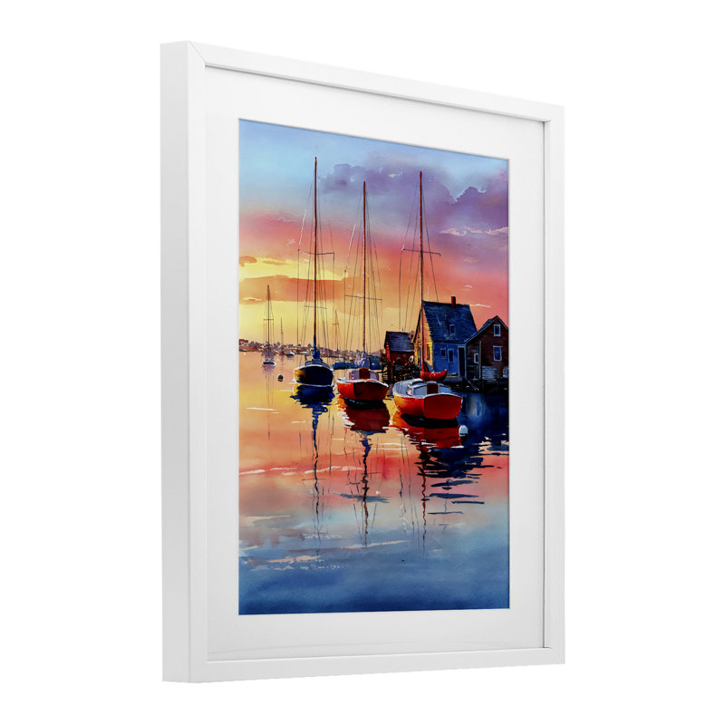 «Vivid Sunset at Docks», reproduction encadrée sous verre, conception de Franklyn Gregory, 21 x 17
