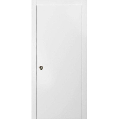 Porte coulissante avec ensemble de garnitures Planum 0010 Blanc Soie, quincaillerie de rail, bois massif, porte robuste pour chambre à coucher intérieure - 24 po x 80 po