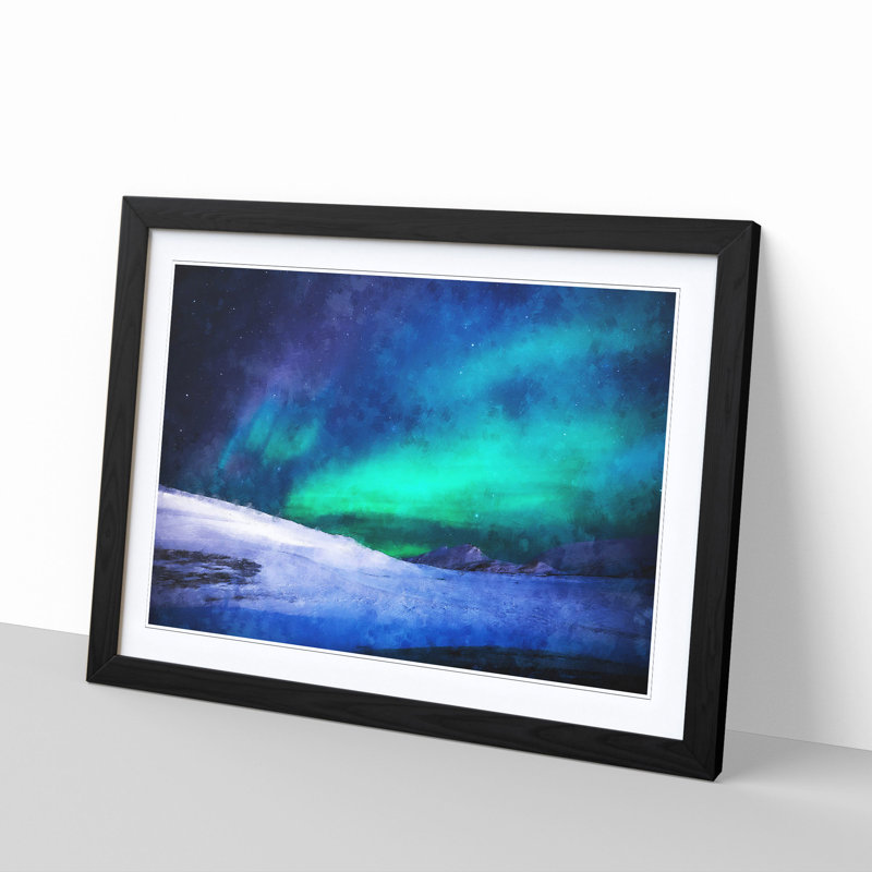 Aurora Borealis In Iceland - Single Picture Frame Painting on MDF, 62cm H x 87cm W x 2cm D, Black