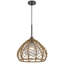 Ceiling Pendant Light, Braided Burlap Dome Shade, 21 Inch Black Metal