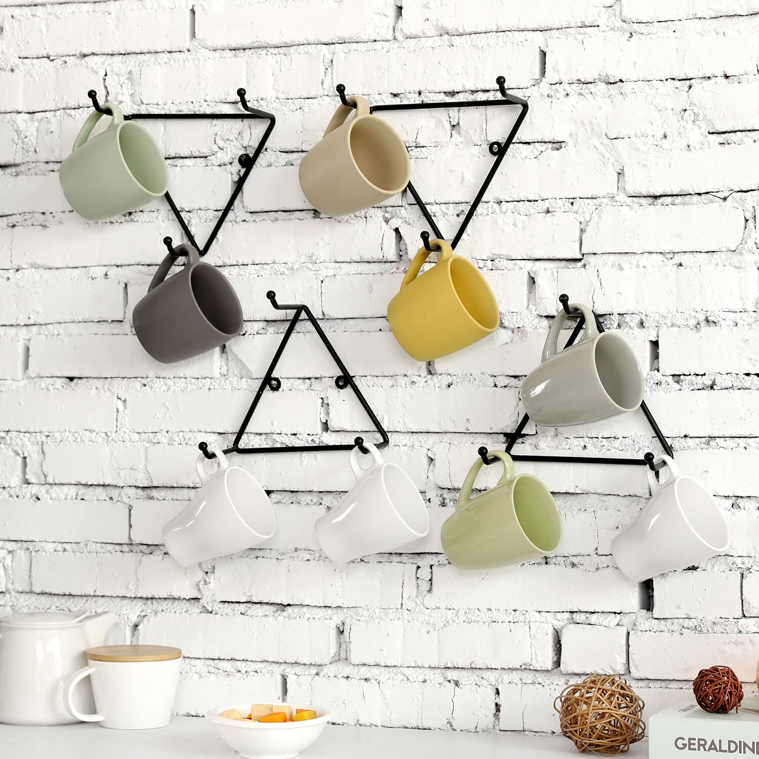 Shari Coffee Bar Shelf With Small Cup Hooks // Coffee Bar 