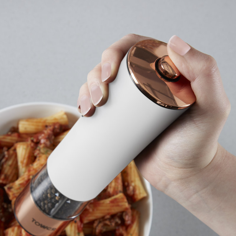 Tower Electric Salt and Pepper Mill, Stainless Steel, Soft-Touch Body, White