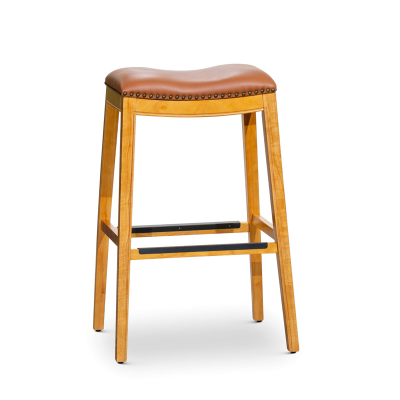30" Bar Stool With Soft Bonded Leather Seat In Natural - Stylish For Any Space Saddle Shade Elegant And Practical, Brown