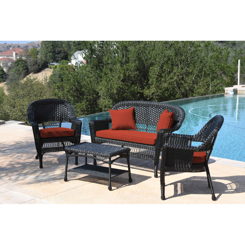 Cecilton 4 Piece Rattan Sofa Seating Group , Red, Black