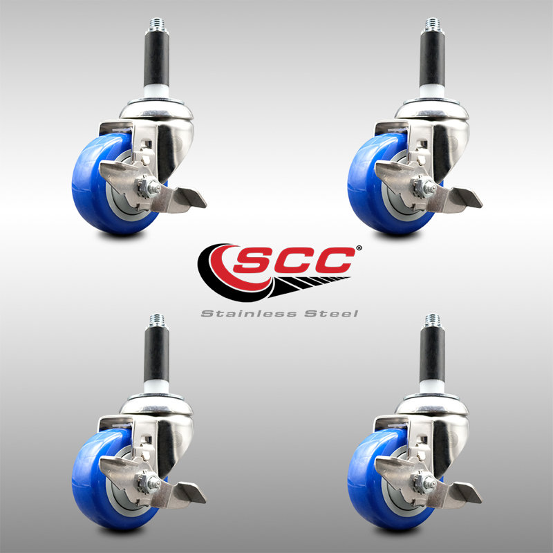 Poly Swivel Caster with Brake, Blue