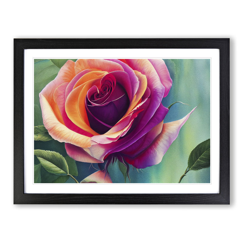 XH1022-8876X Terrific Rose Flower - Single Picture Frame Print, 25cm H x 34cm W x 2cm D, Black