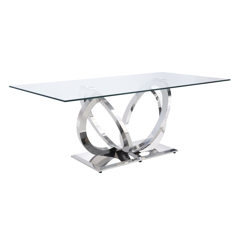 Table de salle à manger en verre transparent dans une lueur argentée miroitante Splendid Elegance