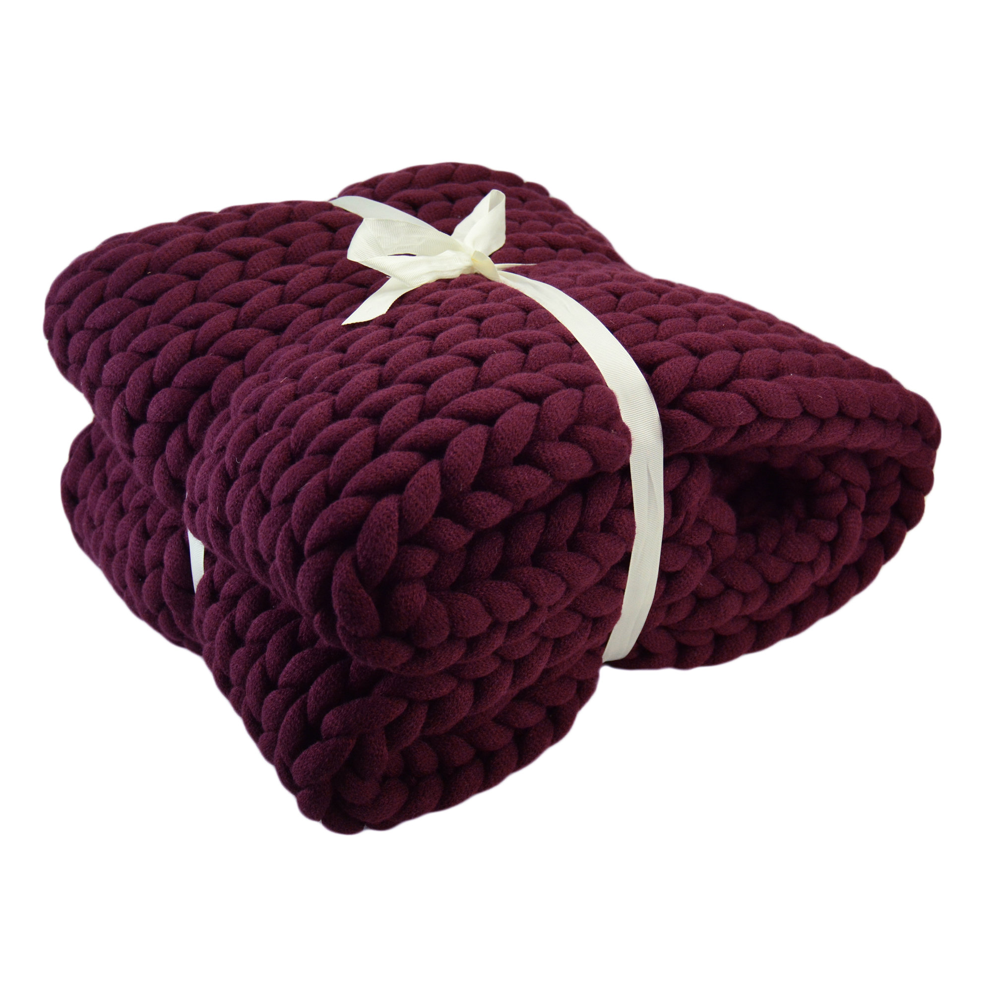 Maxine Acrylic Chunky Knit Throw Blanket, Burgundy