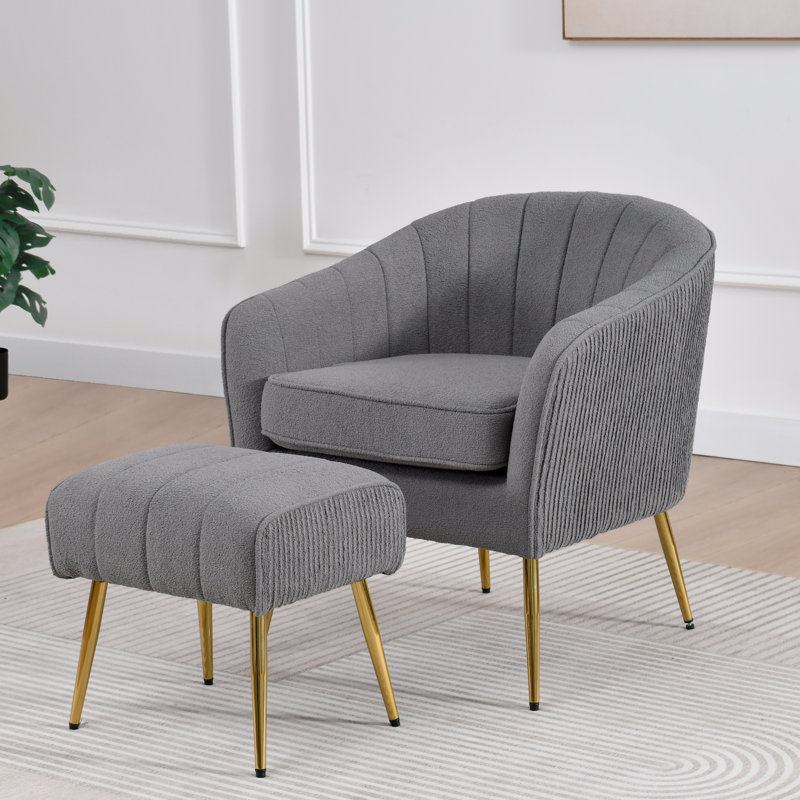 Fauteuil demi-tonneau avec repose-pieds 2 pièces Boucle, Ourson gris