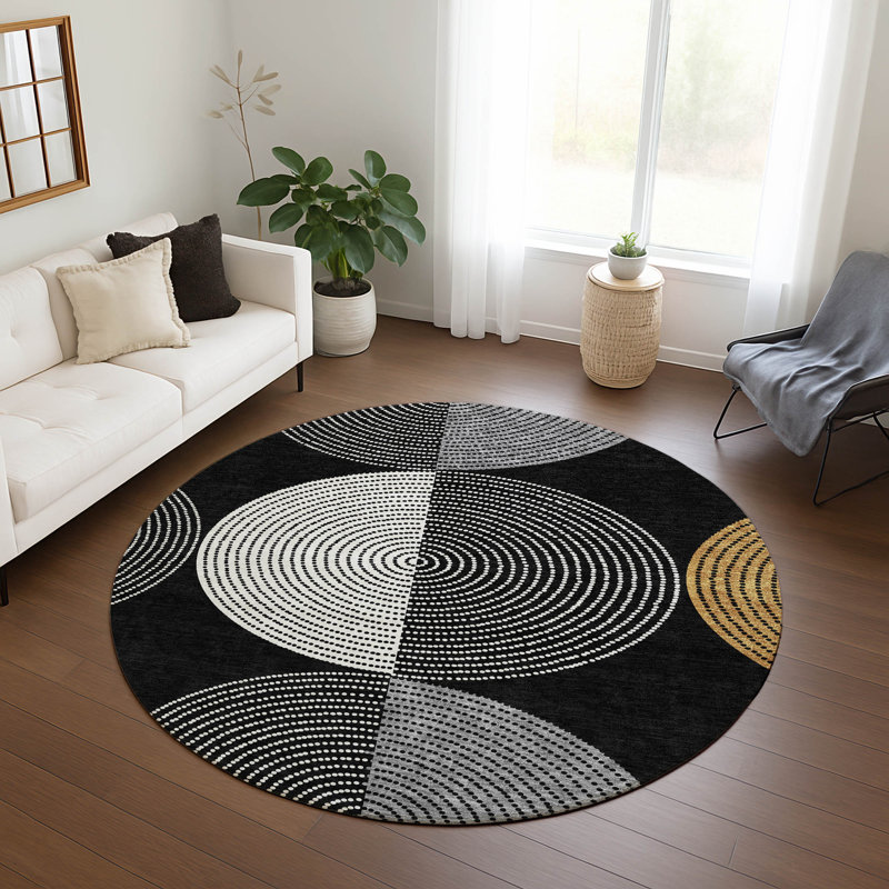 Machine Washable Indoor/Outdoor Hovey ACN2281 Geometric Rug, Round 8'