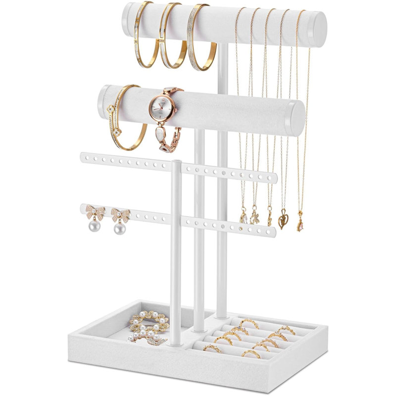 Support à bijoux à 3 niveaux en velours blanc