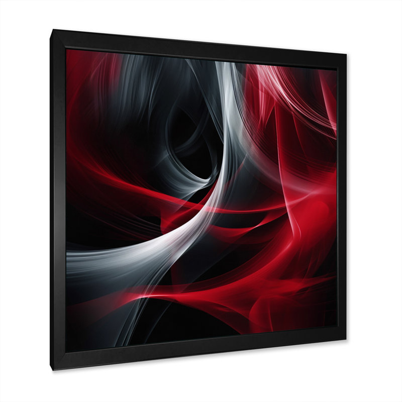 Abstrait contemplatif rouge et noir - art abstrait de vagues modernes, H 36 po x l 36 po, Impression encadrée, Noir