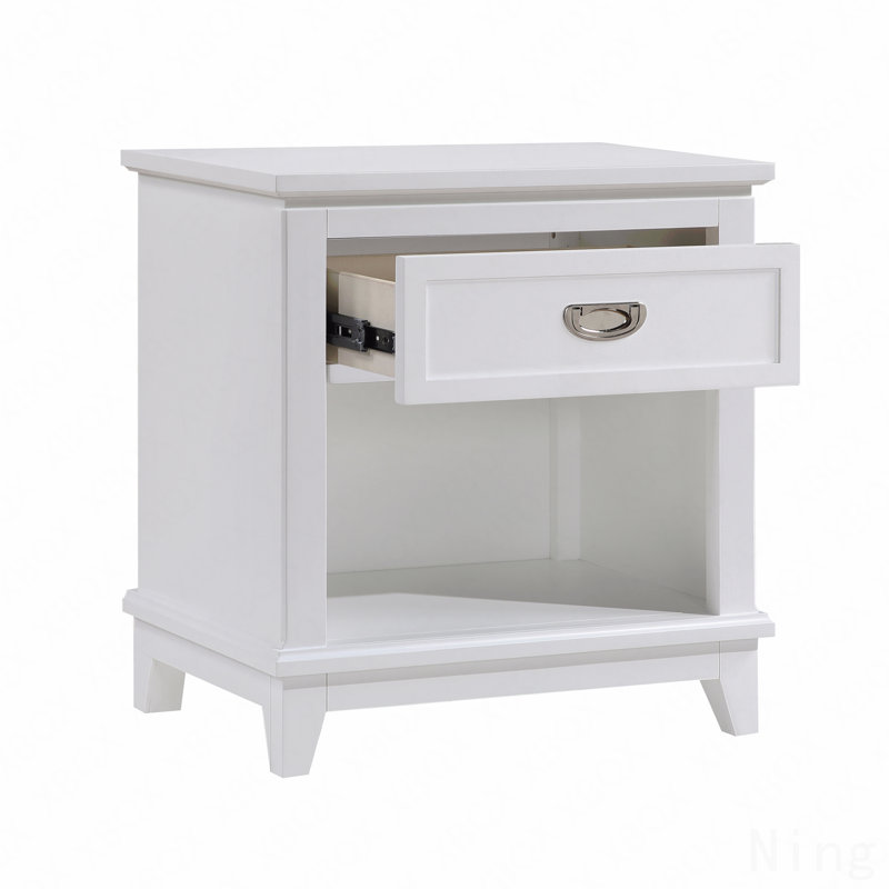 Table de chevet 1 pièce avec rangement spacieux, tiroir et tablette inférieure, style classique, Blanc