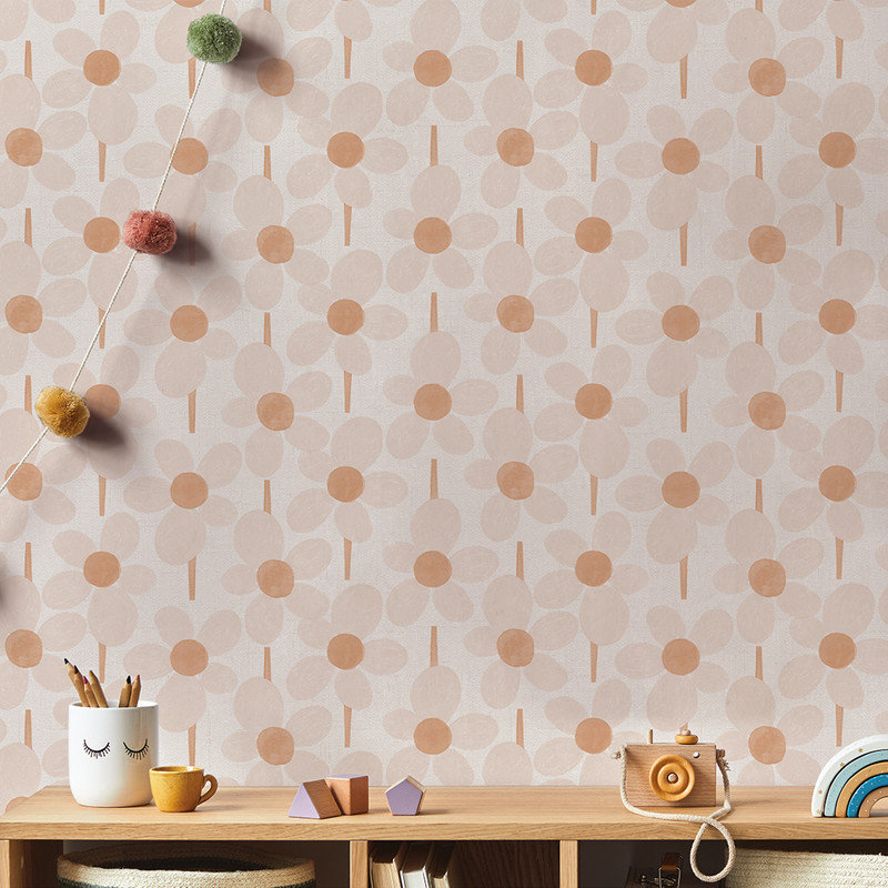Papier peint adhésif Flower Power par Novogratz, Rose / orange