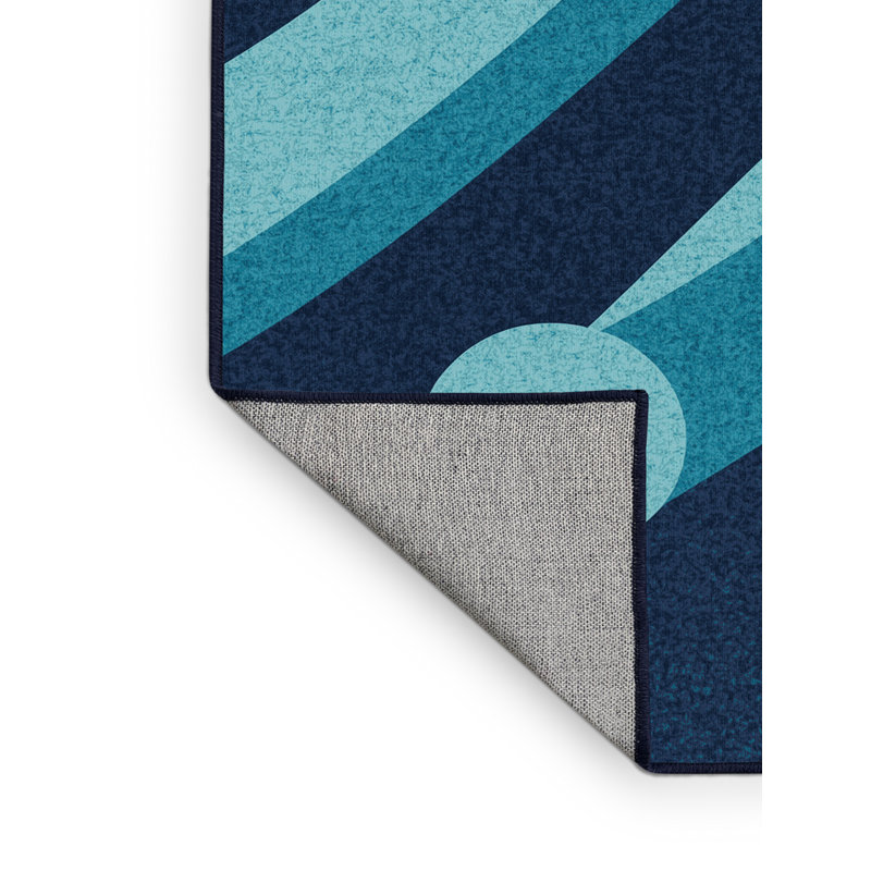 Machine Washable Paizlei Great Barrier Reef Contemporary Arc Rug in Green – Navy Binding, 5x7