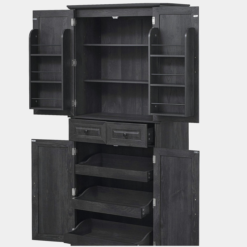 Armoire de cuisine de 71 po de hauteur avec 3 organisateurs coulissants, armoire de rangement autoportante avec 6 tablettes de porte et 2 tiroirs