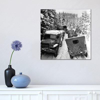 Deep Snow Banks On A Narrow Road Halt Military Vehicles In Belgium by Stocktrek Images - Wrapped Canvas Gallery-Wrapped Canvas Giclée