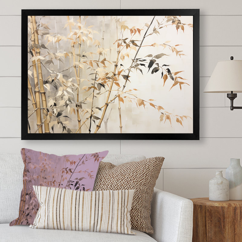 «Mute Bamboo Embrace IV», reproduction sur toile_106618, H 34 po x l 44 po x P 1,5 po, Cadre simple noir