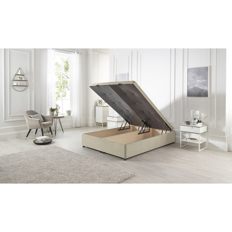 Orchid Divan Ottoman Bed Base End Opening Gas Lift Tweed Fabric, Natural, Single (3')