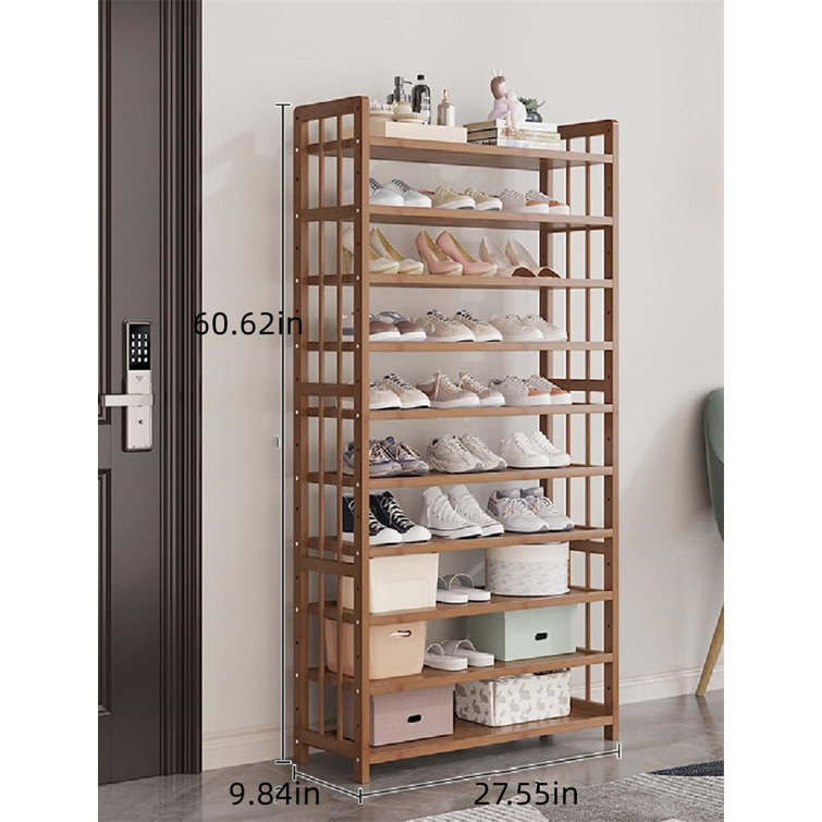 Ebern Designs Shoe Rack Door Storage Shelf Solid Wood Household 30 Pair ...