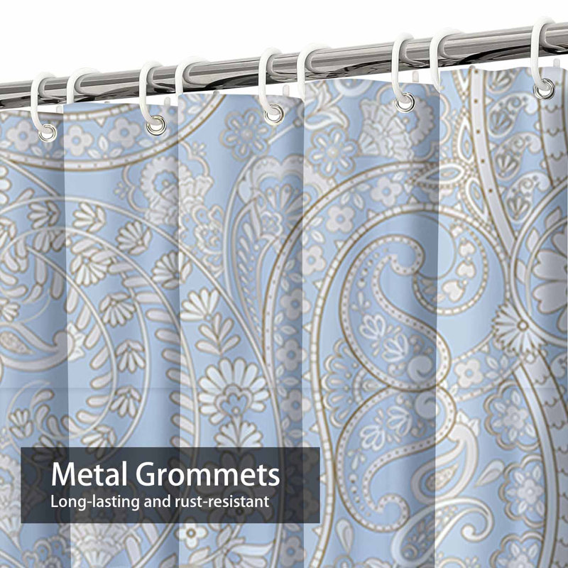 Rideau de douche imperméable à motif floral à motif cachemire turc avec 12 crochets, L 72 po x l 84 po