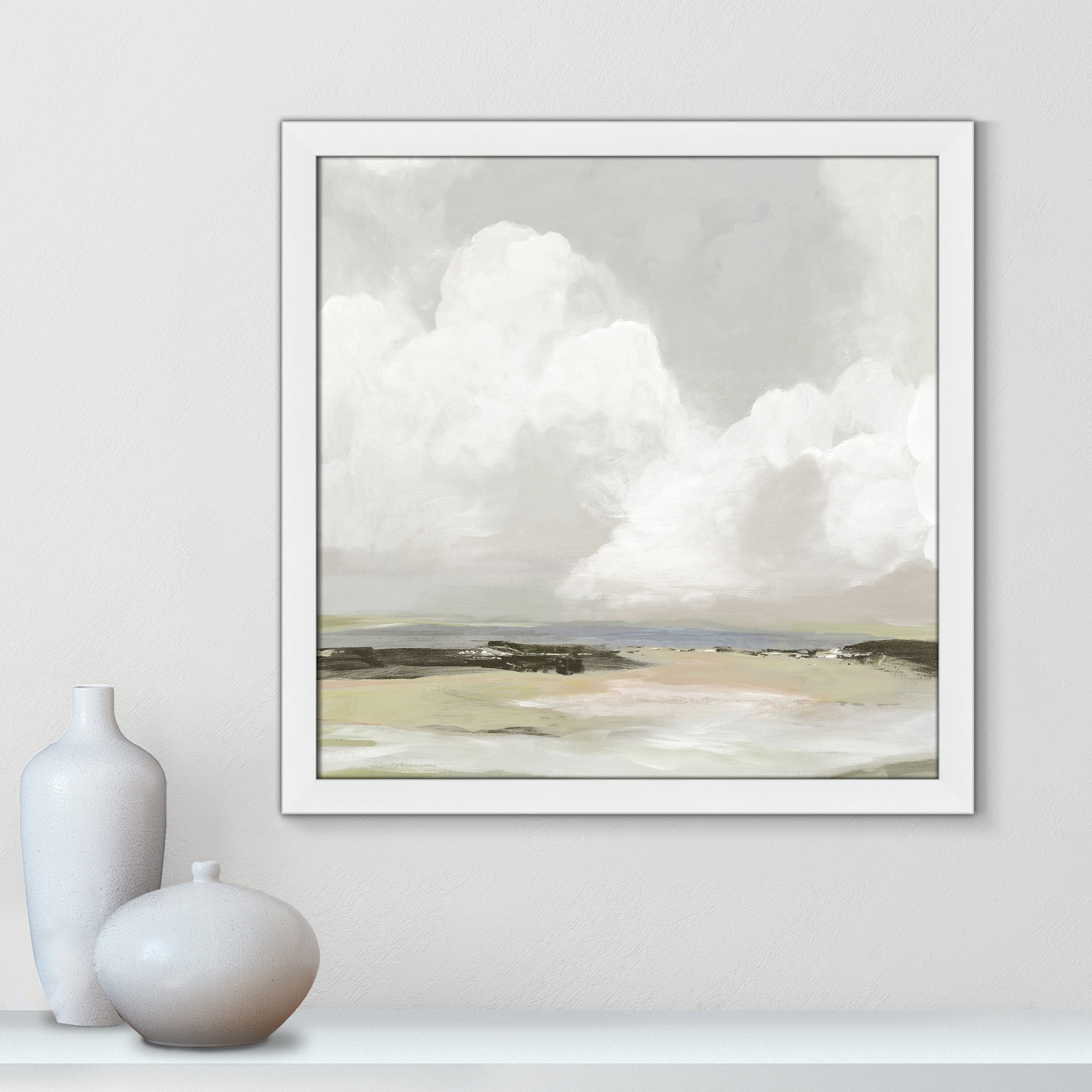 Soft Clouds - Picture Frame Painting Print, 24.5" H x 24.5" W x 1.12" D, White Framed