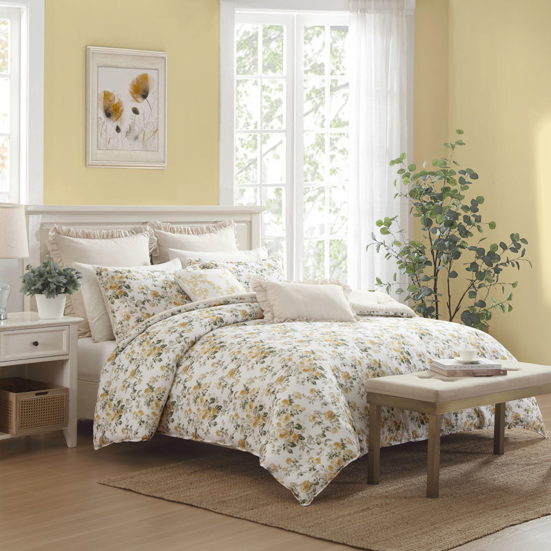 Ensemble d'édredon réversible en coton doré Laura Ashley Roses, Édredon simple + 4 pièces supplémentaires