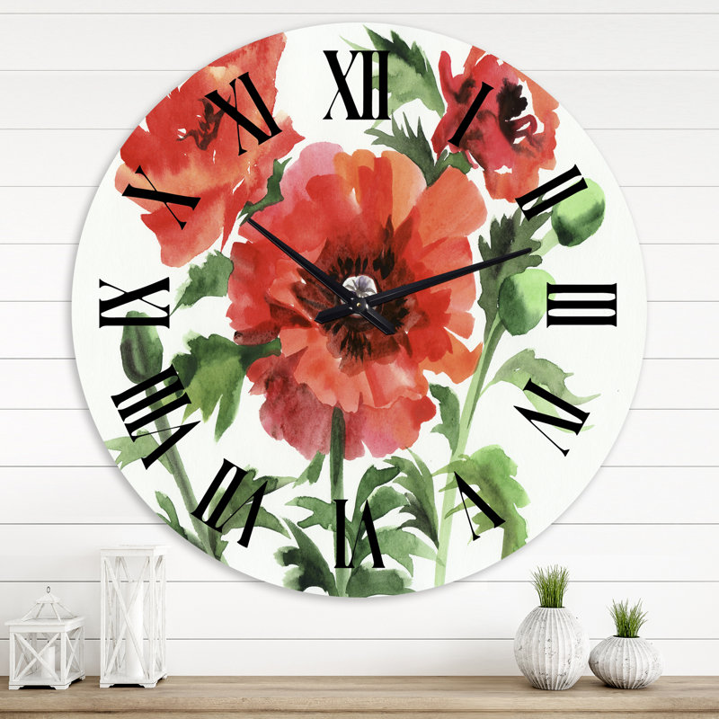 Vintage Red Poppies II - horloge murale traditionnelle, Surdimensionné