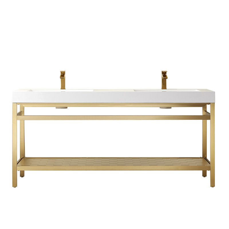 Ensemble de meuble-lavabo double 72 po Idella, Or brossé, Blanc, Blanc