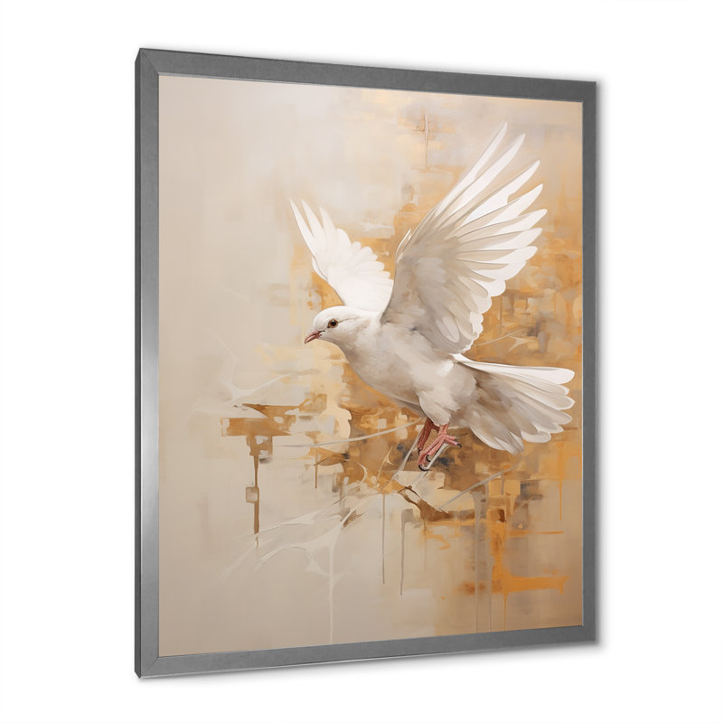 Minimalisme beige et colombe dorée II sur toile, Cadre simple argenté, H 20 po x l 12 po x P 1 po
