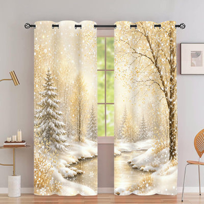 2 rideaux occultants avec œillets, rideaux en polyester imprimé Snowy Winter Forest, isolant thermique isolant, réducteur de bruit et protection de la vie privée, obscurcissant pour la chambre à coucher, cuisine, intérieur, décoration intérieure