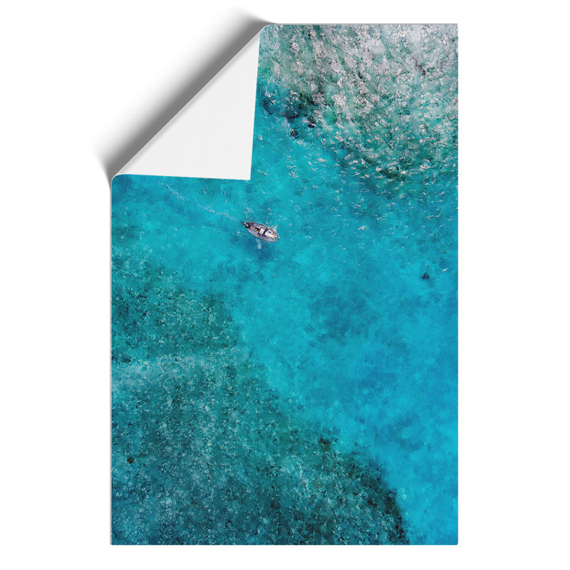 Boat Passing Through the Maldives Painting - Frameless Print, 42cm H x 30cm W x 0.1cm D