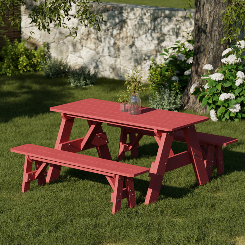 Heritage 72" Picnic Table With Detached Benches, Cardinal Red