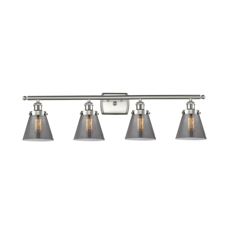 Éclairage pour meuble-lavabo 4 lumières 36 po Ballston Urban Cone, DEL, Plaqué couleur fumée, Nickel satiné brossé