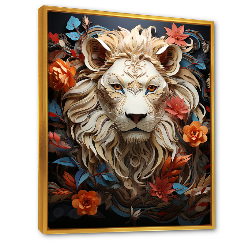 Lions Realm Dominant Blooming Presence - impression, H 32 po x l 24 po x P 1 po, Cadre flottant doré