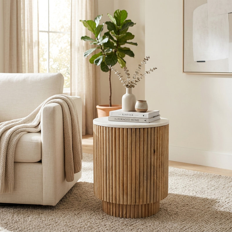Table de bout à piédestal avec plateau en marbre Odera, Naturel