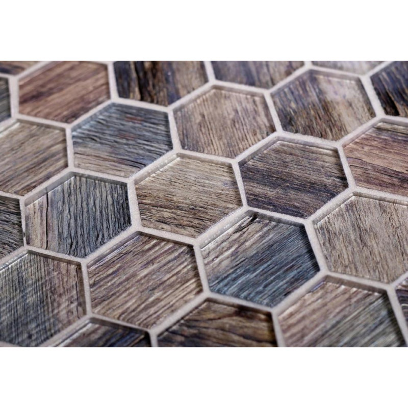 1.9" x 1.9" Glass Hexagon Mosaic Tile, Brown